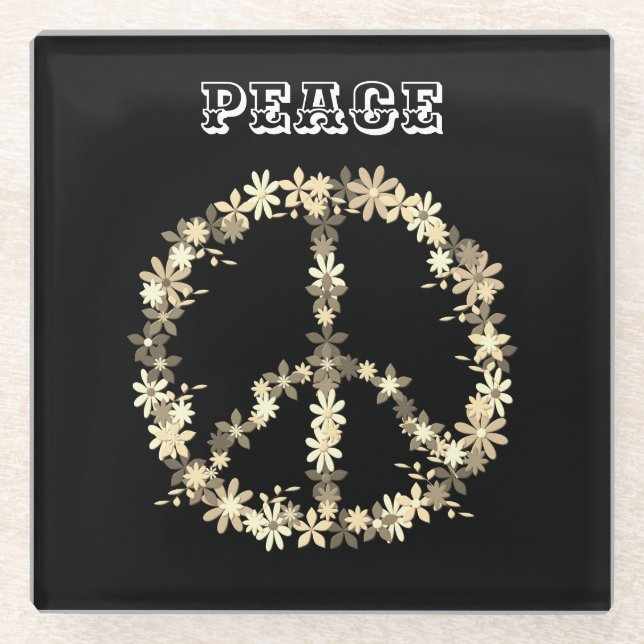 Posavasos De Vidrio Signo de paz, monochrom blanco negroTexto personal (Anverso)