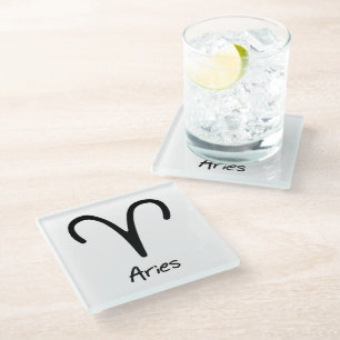 Posavasos De Vidrio Signo zodiacal de Aries sobre fondo blanco