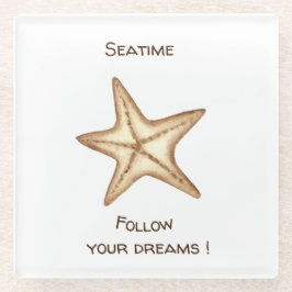Posavasos De Vidrio Sigue tus sueños acuarela Seatime Estrella de mar