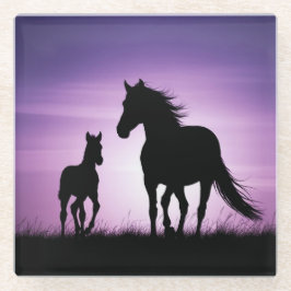 Posavasos De Vidrio Silhouette de caballo y de pie