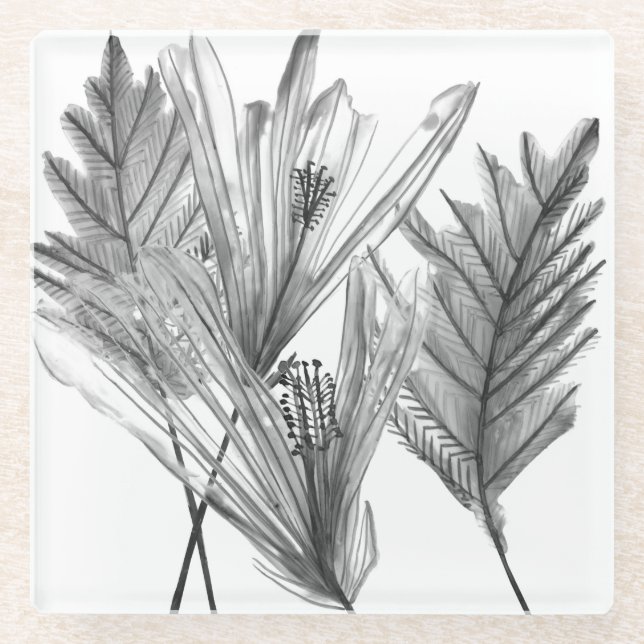 Posavasos De Vidrio Silhouette floral - Gris (Anverso)