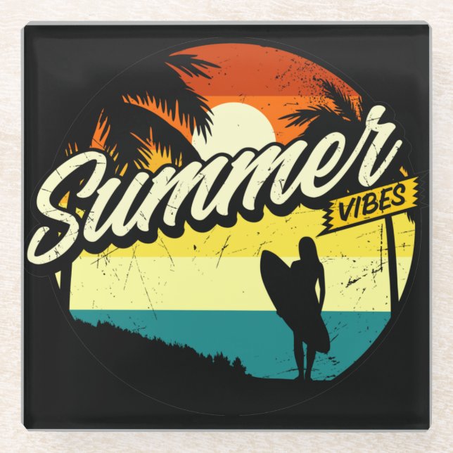 Posavasos De Vidrio Silhouette Retro Vibes de Verano (Anverso)