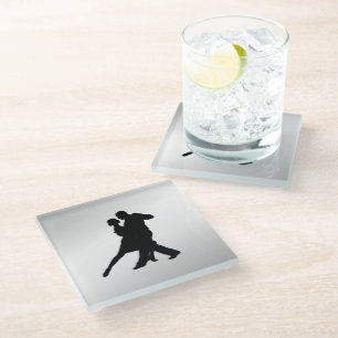 Posavasos De Vidrio Silueta de bailarines de tango 2 plata