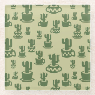 Posavasos De Vidrio Silueta de cactus suculenta en tazas y macetas