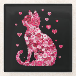 Posavasos De Vidrio Silueta de gato floral ArtFaux tela envuelta