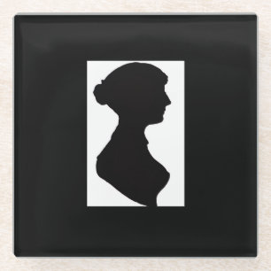 Posavasos De Vidrio Silueta de Jane Austen sobre negro