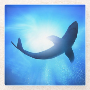 Posavasos De Vidrio Silueta del tiburón del océano profundo