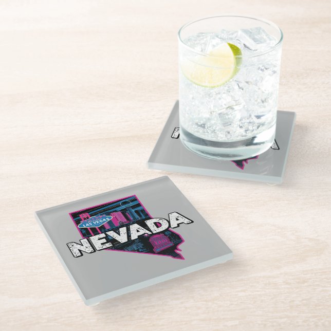 Posavasos De Vidrio Silueta Retro de Nevada (Angular)
