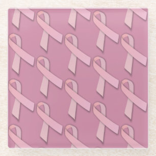 Posavasos De Vidrio Símbolo de conciencia de cintas rosadas