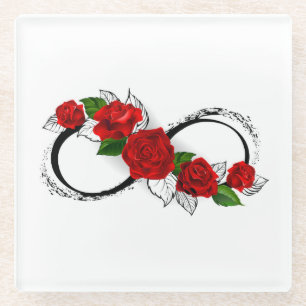 Posavasos De Vidrio Símbolo de Infinito con Rosas Rojas
