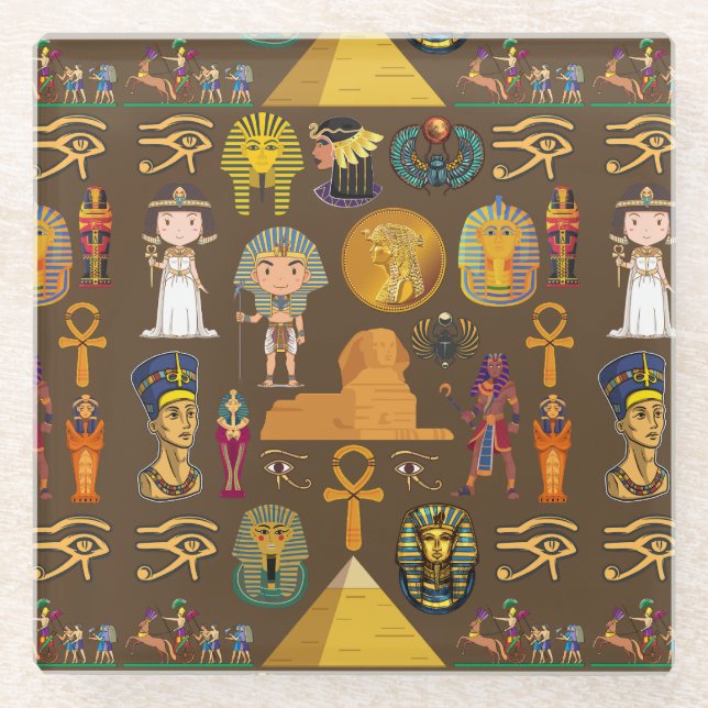 Posavasos De Vidrio Símbolo de patrón jeroglífico egipcio antiguo (Anverso)