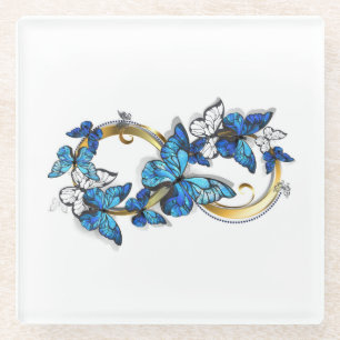 Posavasos De Vidrio Símbolo infinito de mariposas Morpho azules
