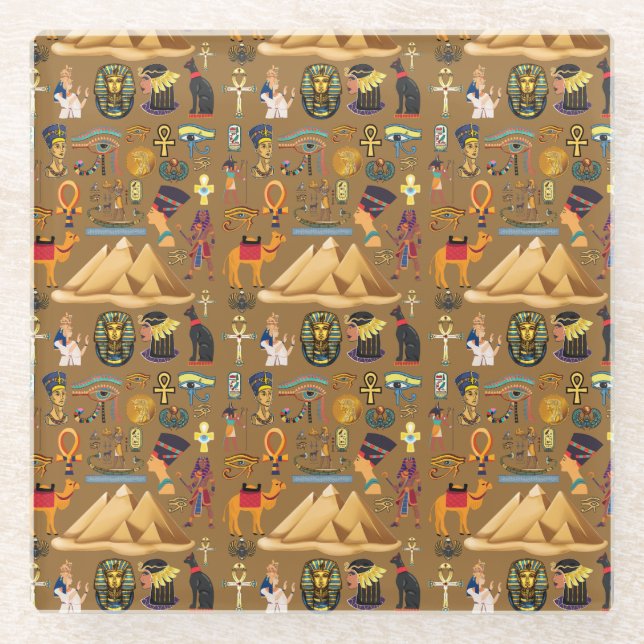 Posavasos De Vidrio Símbolo jeroglífico del patrón egipcio antiguo (Anverso)