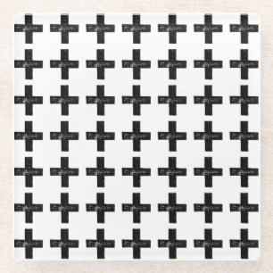Posavasos De Vidrio Símbolo matemático "Plus" blanco y negro corte de 