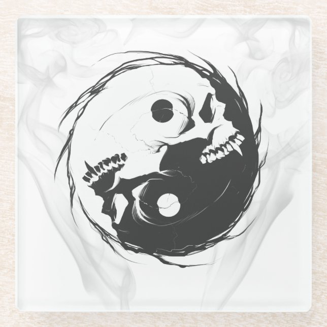 Posavasos De Vidrio Símbolo religioso Yin yang oscuro (Anverso)