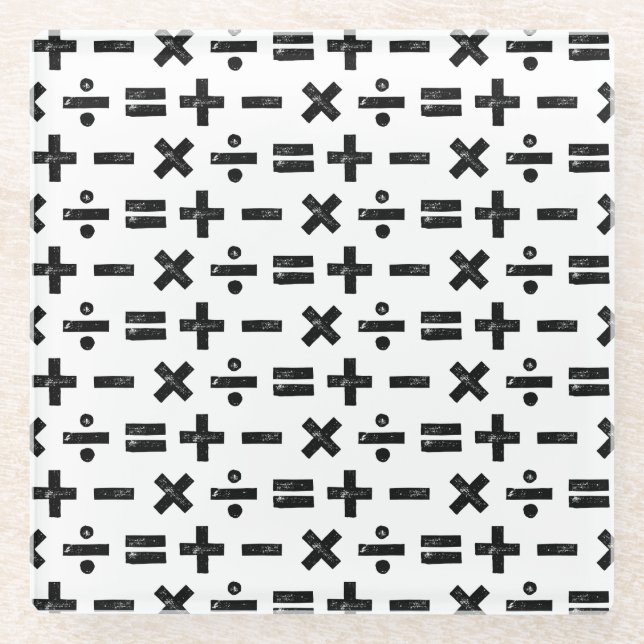 Posavasos De Vidrio Símbolos blancos y negros de todas las matemáticas (Anverso)