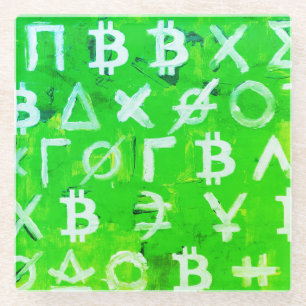 Posavasos De Vidrio Símbolos de Bitcoin (Beneficio Brillante Verde - 1