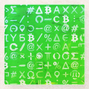 Posavasos De Vidrio Símbolos de Bitcoin (Beneficio Brillante Verde - 8