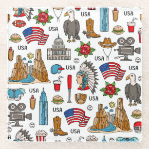 Posavasos De Vidrio Símbolos de EE.UU. Vintage Seamless Pattern