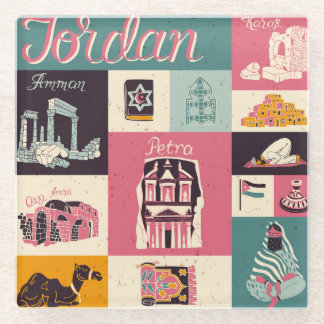 Posavasos De Vidrio Símbolos retro de la cultura jordana ilustrados