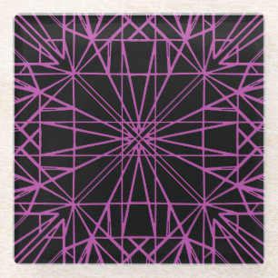 Posavasos De Vidrio Simetría geométrica en negro y púrpura/magenta