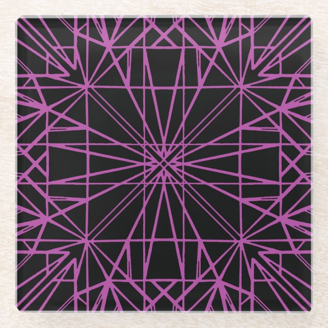Posavasos De Vidrio Simetría geométrica en negro y púrpura/magenta (Anverso)