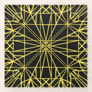 Posavasos De Vidrio Simetría Geométrica Negra y Amarilla