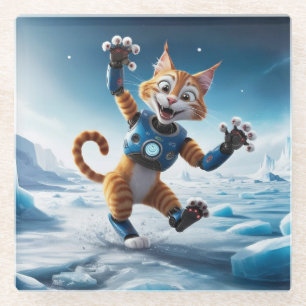 Posavasos De Vidrio Simpático gato robot en otro planeta helado