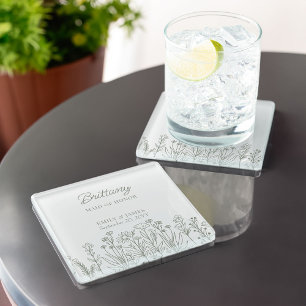 Posavasos De Vidrio Simple borde de flor silvestre Cualquier fiesta de