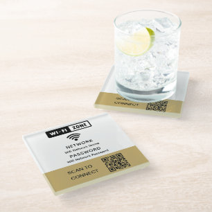 Posavasos De Vidrio Simple Elegante Wifi QR Código contraseña de red