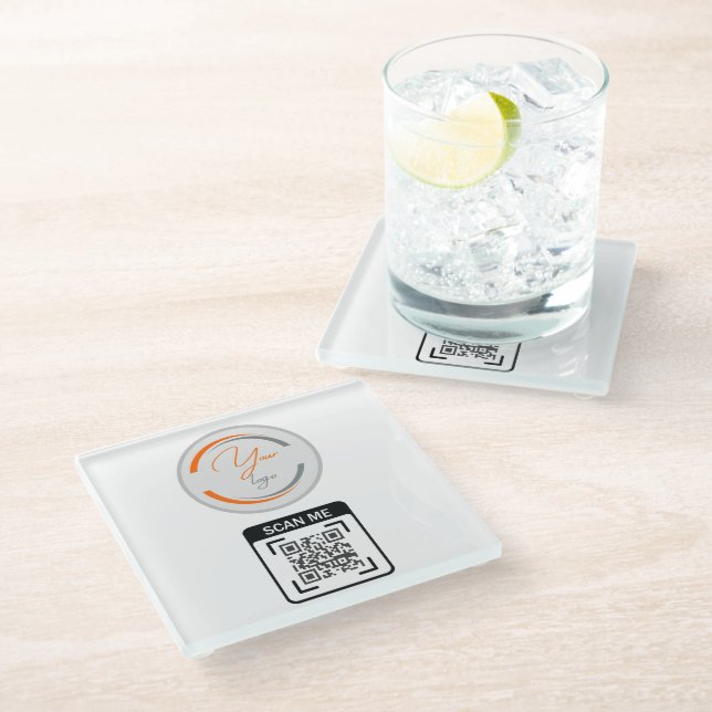 Posavasos De Vidrio Simple Logo QR Code Business White (Angular)