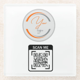 Posavasos De Vidrio Simple Logo QR Code Business White