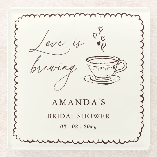 Posavasos De Vidrio Simple Love is Brewing Coffee Bridal Shower  (Anverso)