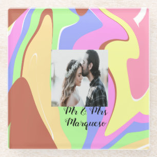 Posavasos De Vidrio simple minimal add your name photo pink blue green