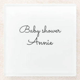Posavasos De Vidrio simple minimal agrega tu nombre texto baby shower 