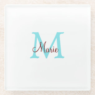 Posavasos De Vidrio simple minimal añadir nombre monograma rosa rojo