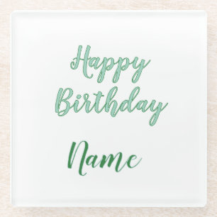 Posavasos De Vidrio simple minimal feliz cumpleaños añade tu nombre 