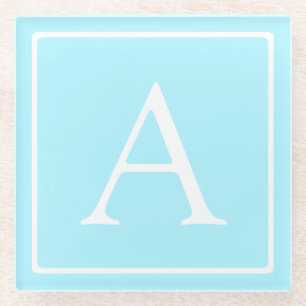 Posavasos De Vidrio Simple Monograma Azul Cielo