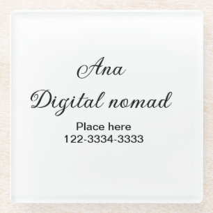 Posavasos De Vidrio Simple texto mínimo añadir nombre lugar ciudad tel