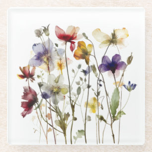 Posavasos De Vidrio Sinfonía de flores silvestres: arte acuático vibra