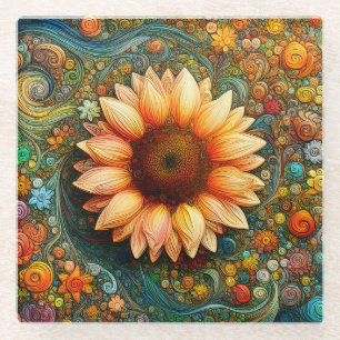 Posavasos De Vidrio Sinfonía Surrealista de Girasol
