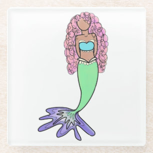 Posavasos De Vidrio sirena arcoíris rosa azul morado verde negro rizad