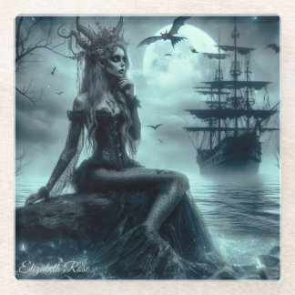 Posavasos De Vidrio Sirena de la Marea a la Luz de la Luna