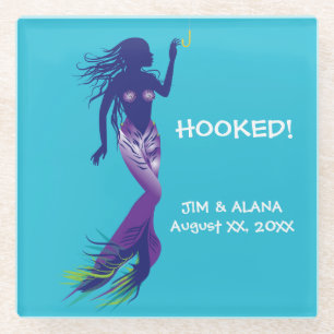 Posavasos De Vidrio Sirena y gancho dorado