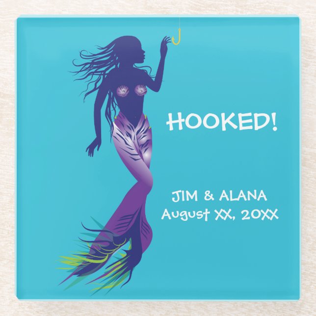 Posavasos De Vidrio Sirena y gancho dorado (Anverso)