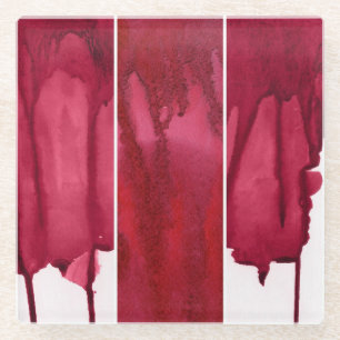 Posavasos De Vidrio Sistema del extracto rojo de la acuarela pintado a