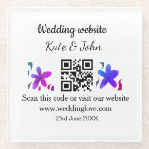 Posavasos De Vidrio Sitio web simple mínimo de boda Q código R añadir
