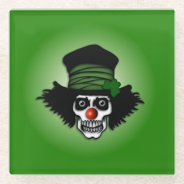 Posavasos De Vidrio Skeleton Irlandés Clown Green (Anverso)