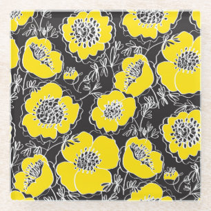 Posavasos De Vidrio Sketch Peony Flowers Fun Pattern
