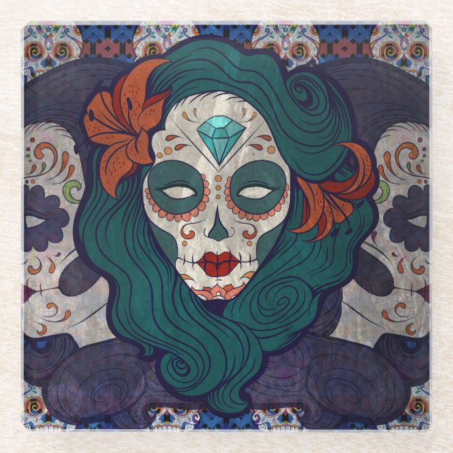 Posavasos De Vidrio Skull Ladies (Anverso)